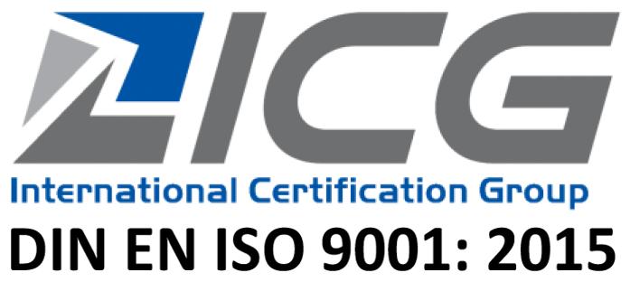 Logo der ICG und ISO Angabe: DIN EN ISO 9001: 2015