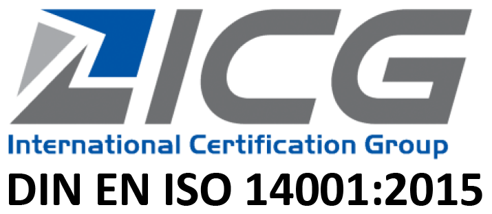 Logo der ICG und ISO Angabe: DIN EN ISO 14001:2015